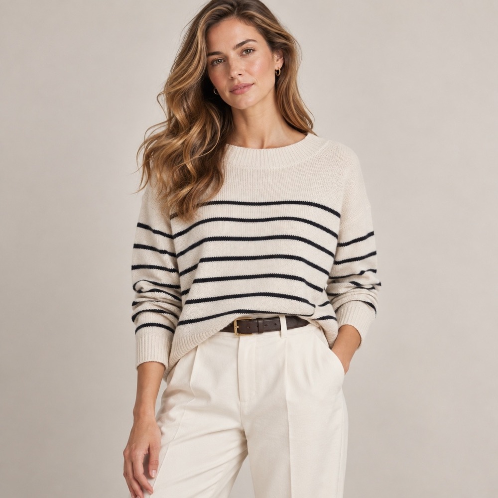 Maeve‎ Anthropologie Womens Cream Striped Ribbed Knit Sweater Small, Nautical